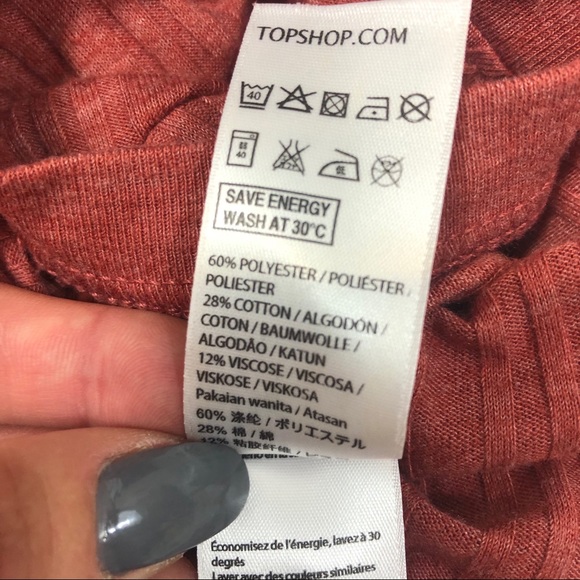 TopShop Ribbed T-Shirt Rust/Red Size 4 - Picture 6 of 7